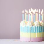 Pastel birthday cake with birthday candles